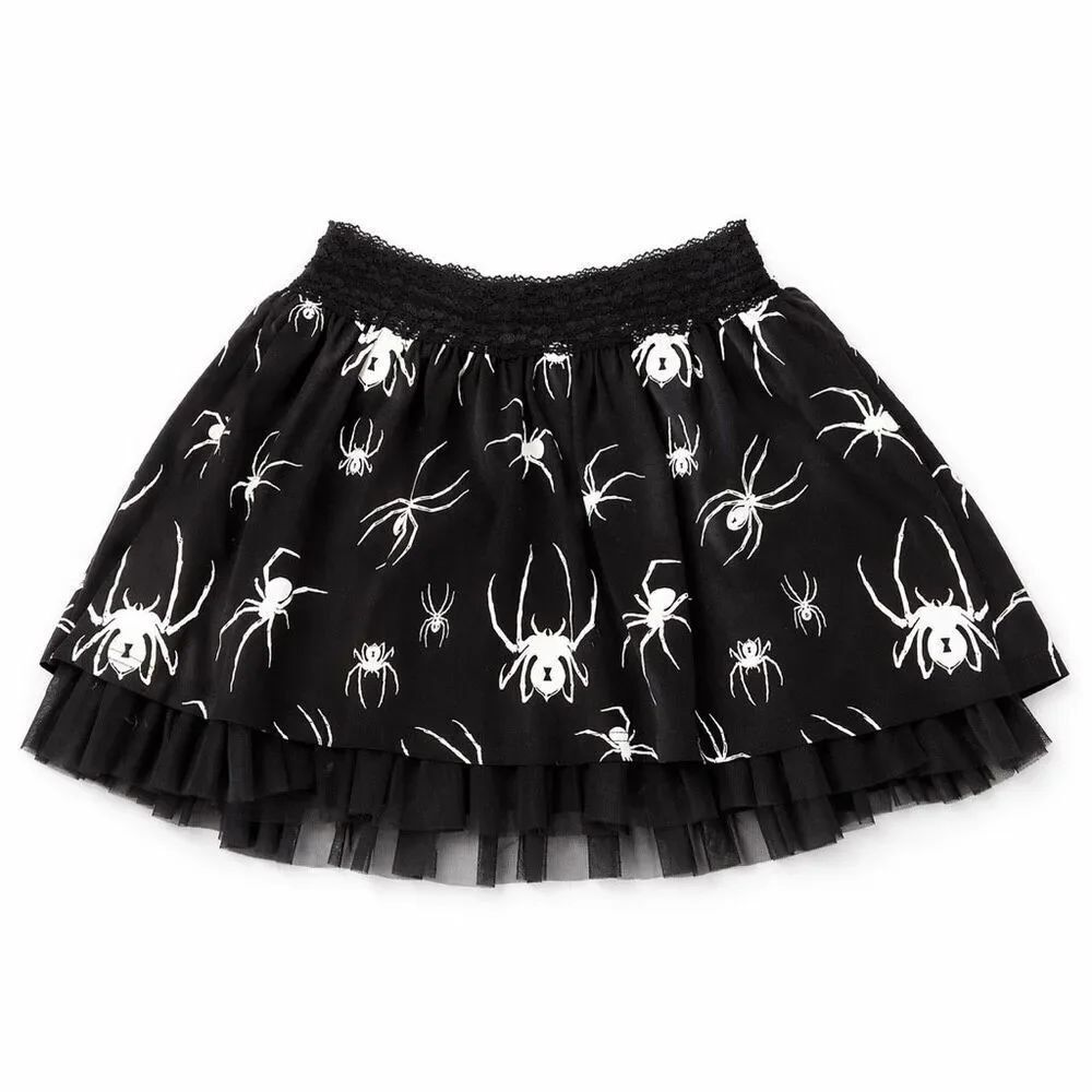 WIDOW Black Widow Spider Print Skater Skirt Goth Tulle Women’s M